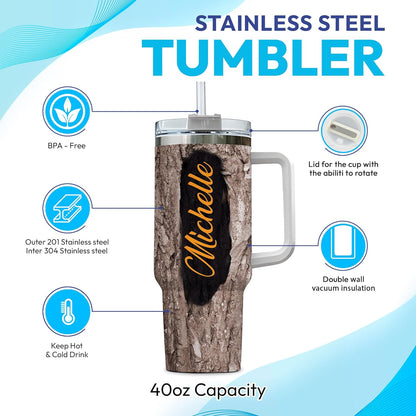 Realistic Owl Tree Hollow Tumbler 40oz with Handle & Straw – Personalized Stainless Steel Travel Cup with Lid – Unique Gift for Owl Lovers