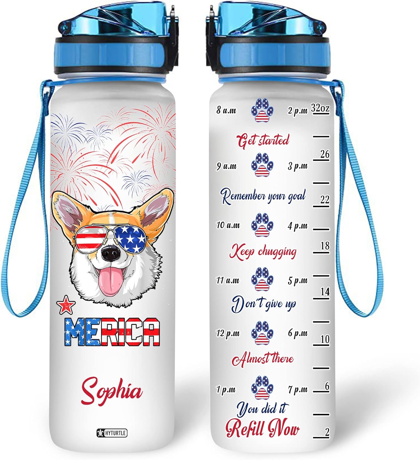 Corgi American Flag - Personalized Water Tracker Bottle 32oz