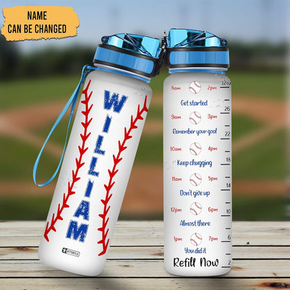 Baseball Water Bottle Tracker 32oz – Personalized Sports Gift for Baseball Fans, Dads & Kids