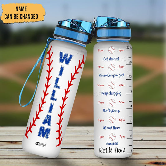 Baseball Water Bottle Tracker 32oz – Personalized Sports Gift for Baseball Fans, Dads & Kids