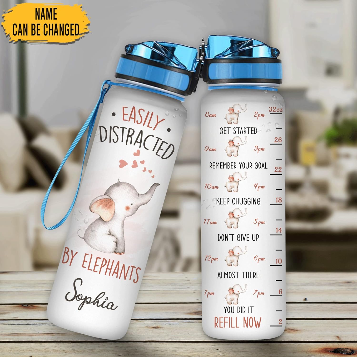 Easily Distracted By Elephants - Personalized Water Tracker Bottle 32oz