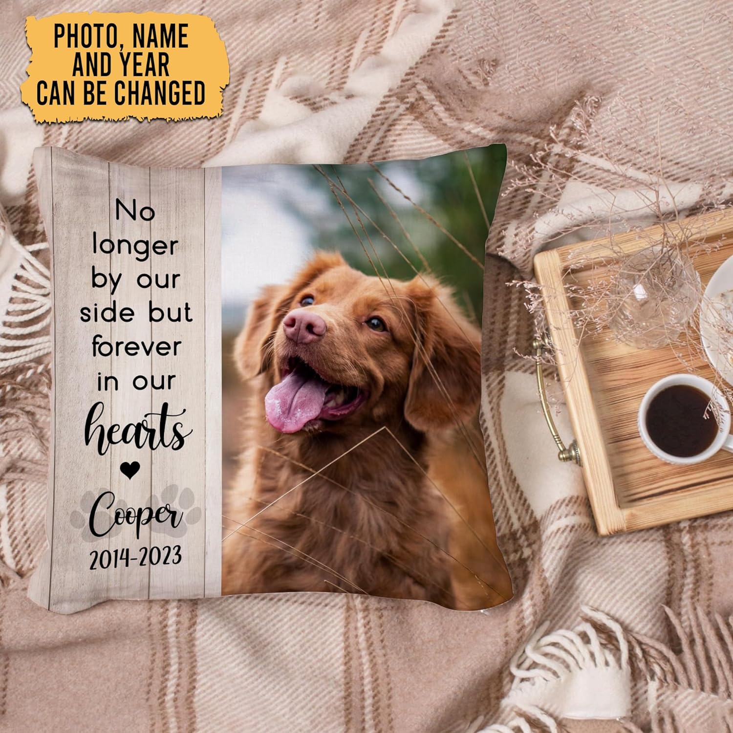 No Longer By Our Side But Forever In Heart - Personalized Photo Pillow
