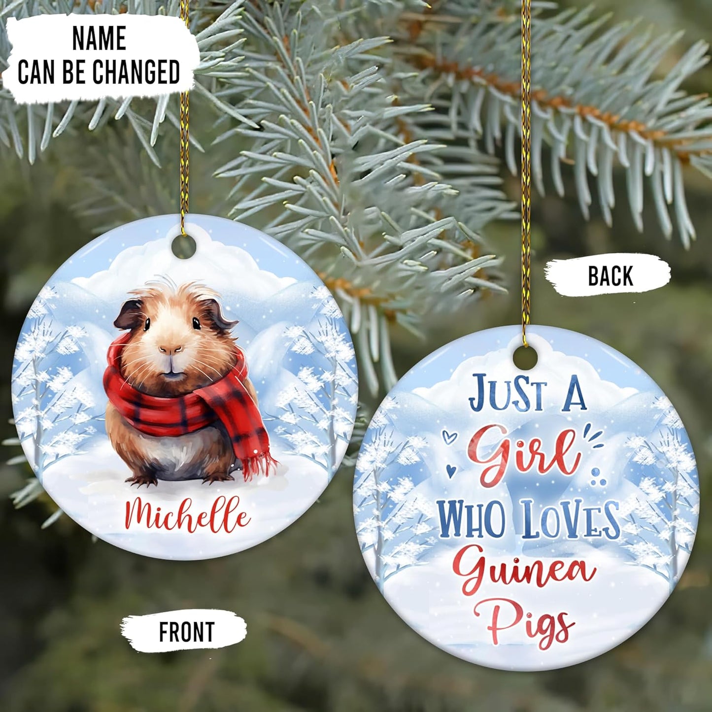 Guinea Pig Winter Scarf Ceramic Ornament – Personalized Name, Custom Christmas or Birthday Gift for Guinea Pig Lover and Pet Parent