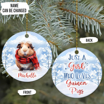 Guinea Pig Winter Scarf Ceramic Ornament – Personalized Name, Custom Christmas or Birthday Gift for Guinea Pig Lover and Pet Parent