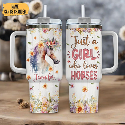 Horse Lover Tumbler 40oz with Handle & Straw – Personalized Stainless Steel Insulated Travel Cup with Lid – Stylish Gift for Equestrian Fans