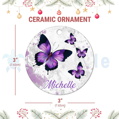 Purple Butterflies Ceramic Ornament – Personalized Christmas Gift for Butterfly Lover, Daughter, Mom or Best Friend