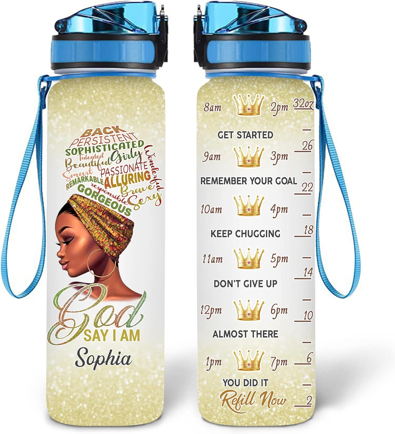 God Say I Am - Personalized Water Tracker Bottle 32oz