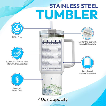 Bible Verse Floral Tumbler 40oz with Handle & Straw – Personalized Stainless Steel Insulated Cup with Lid – Faith Gift for Women