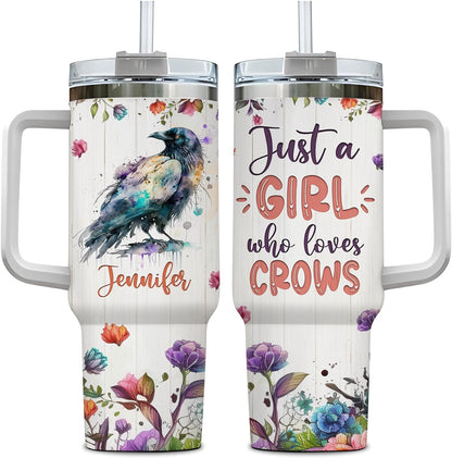 Crow Lover Tumbler 40oz with Handle & Straw – Personalized Stainless Steel Insulated Cup with Lid – Gothic Stylish Gift for Bird Lovers