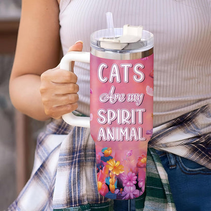 Black Cat Lover Tumbler 40oz with Handle & Straw – Personalized Stainless Steel Insulated Travel Cup with Lid – Cute Birthday & Christmas Gift for Cat Lovers