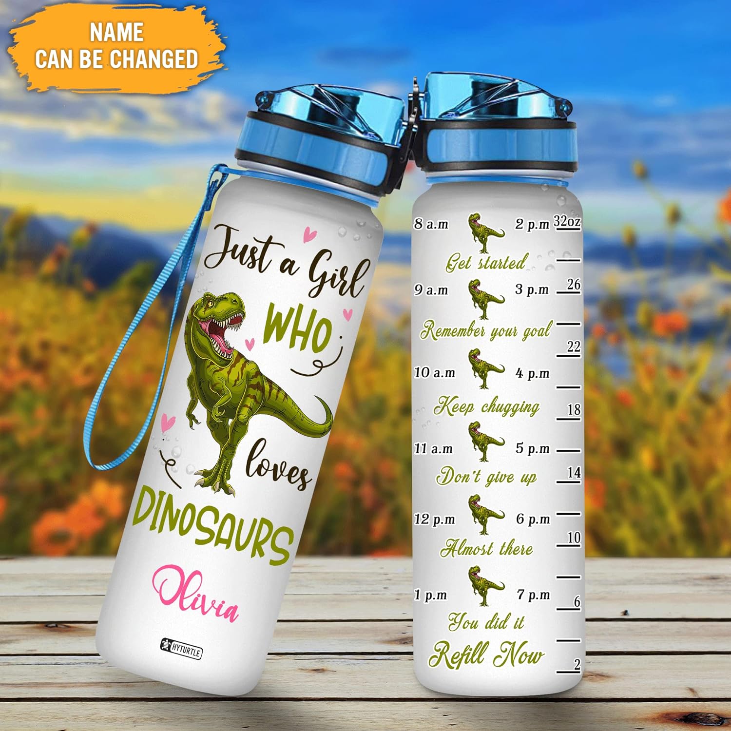 Just A Girl Who Loves Dinosaur - Personalized Water Tracker Bottle 32oz