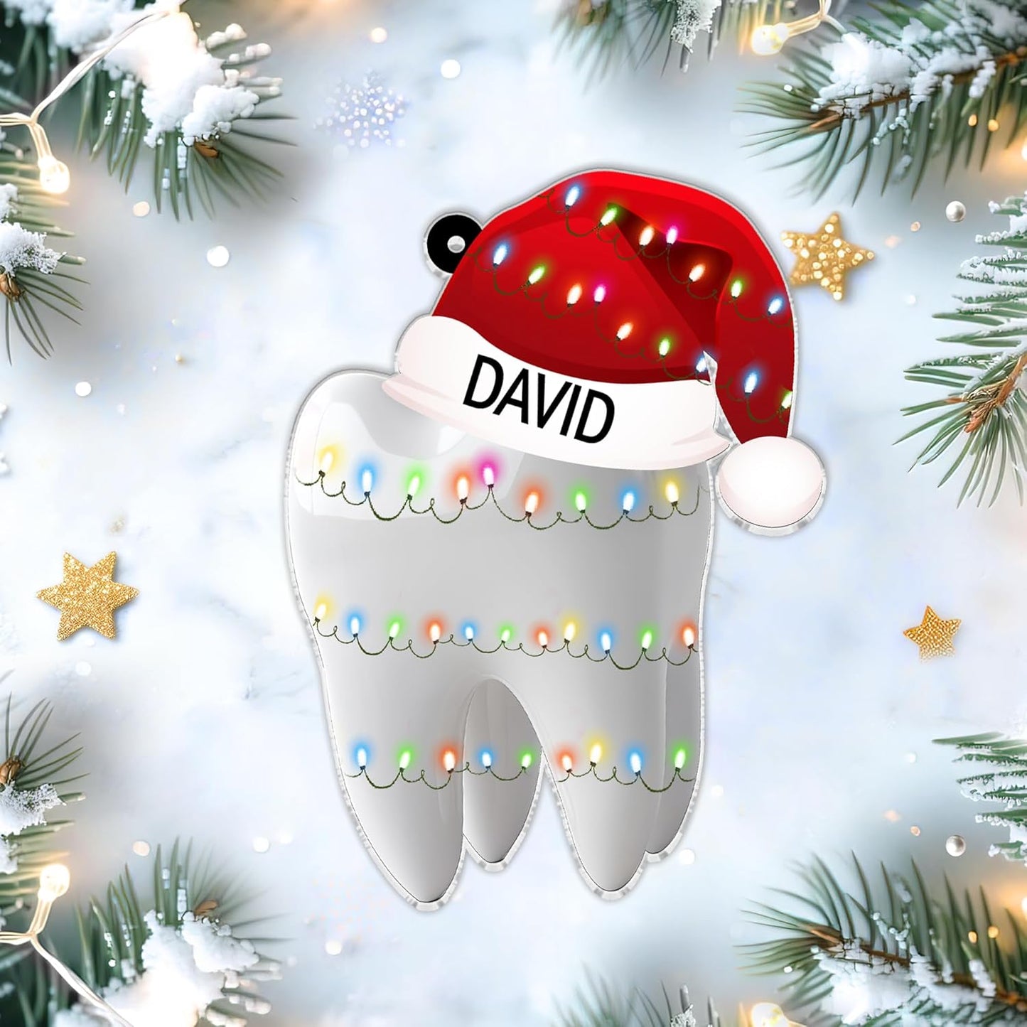 Tooth with Santa Hat Cut Acrylic Ornament – Personalized Christmas Gift for Dentist, Dental Hygienist, or Student