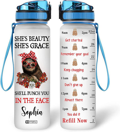 Funny Sloth Water Bottle Tracker 32oz – Personalized Motivational Bottle with Time Marker – Unique Cute Gift for Sloth Lovers