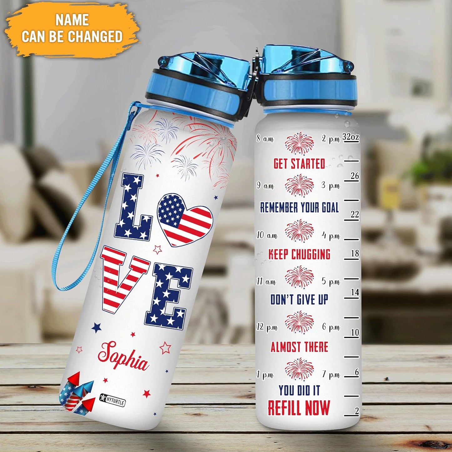 Love American Flag - Personalized Water Tracker Bottle 32oz