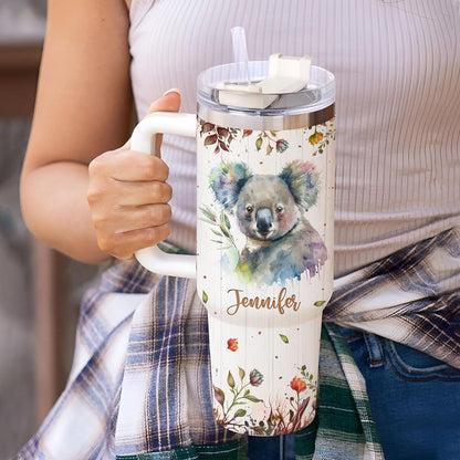 Koala Lover Tumbler 40oz with Handle & Straw – Personalized Stainless Steel Insulated Travel Cup with Lid – Adorable Gift for Wildlife Fans