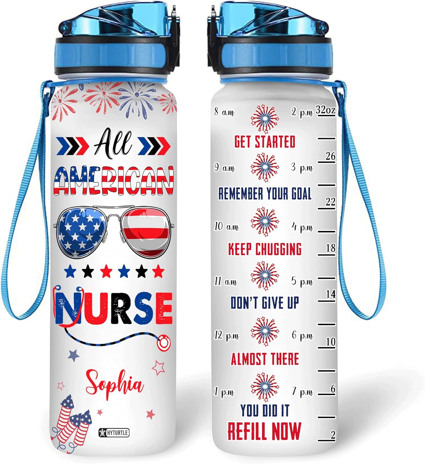 All American Nurse - Personalized Water Tracker Bottle 32oz