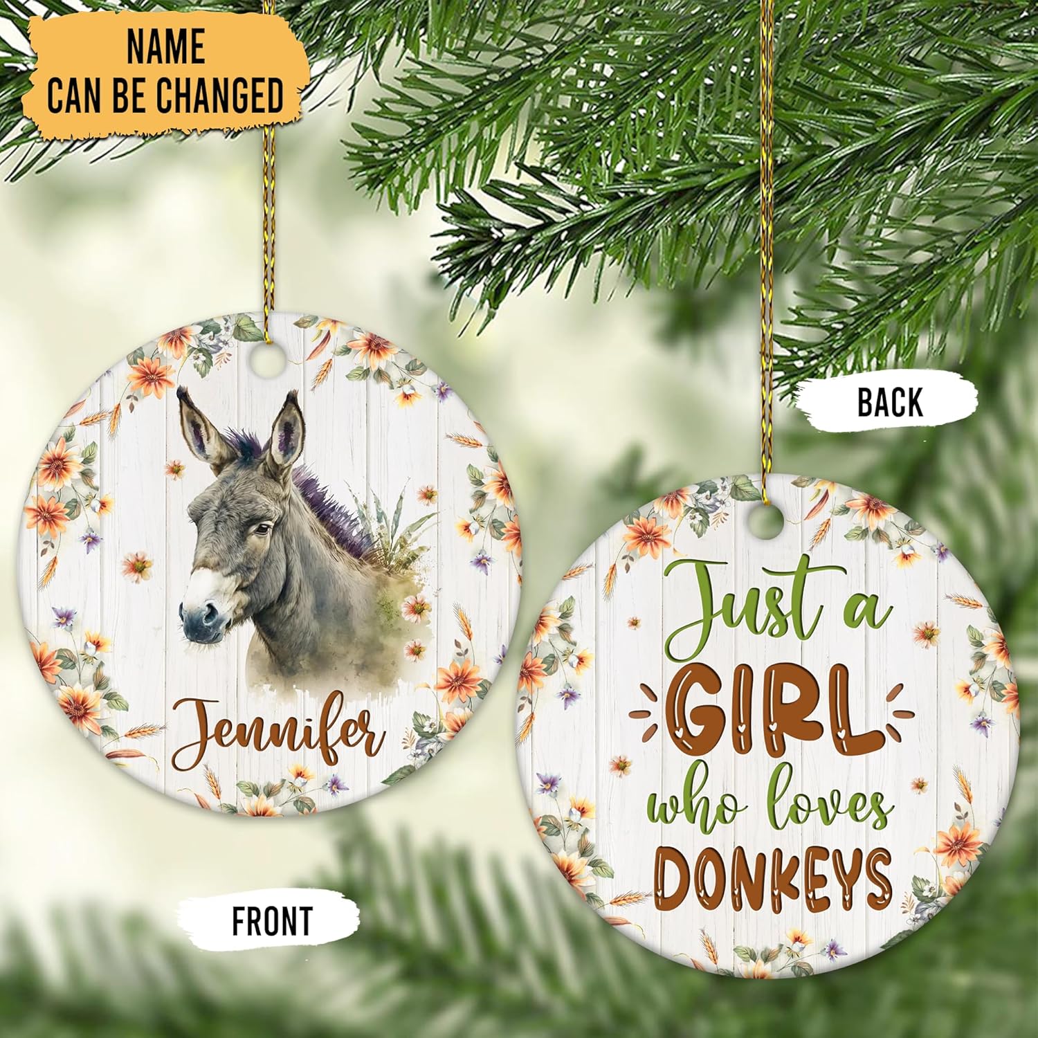 Donkey Lover Ceramic Ornament  Personalized Just A Girl Who Loves Donkeys Holiday Keepsake  Farm Animal Gift for Women