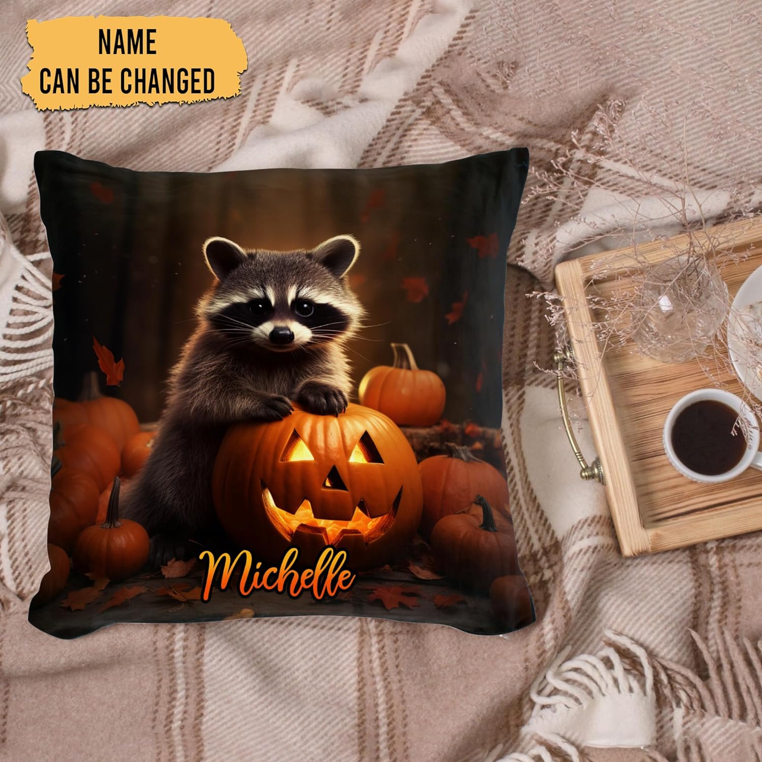 Raccon Halloween Pattern - Personalized Pillow (Insert Included)