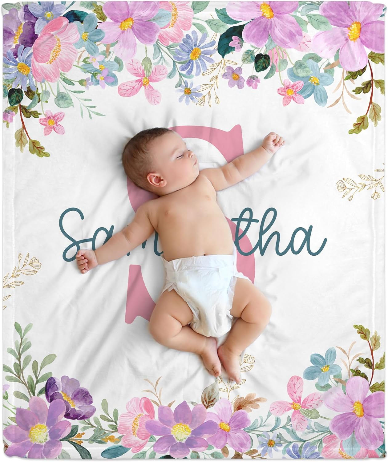 Floral Pattern Baby Blanket - Personalized Blanket