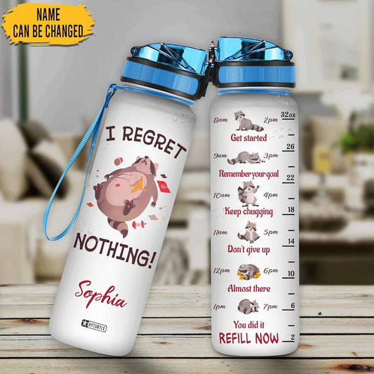 Raccoon Funny Quote Water Bottle Tracker 32oz – Personalized Motivational Bottle with Time Marker – Unique Gift for Animal Lovers