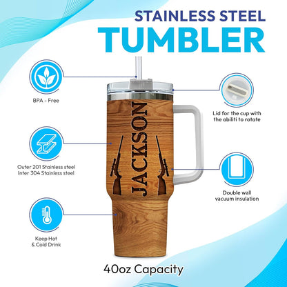 Deer Hunting Tumbler 40oz – Personalized Stainless Steel Insulated Travel Cup with Handle & Straw, Leak-Proof Lid – Rugged Gift for Hunters & Outdoorsmen