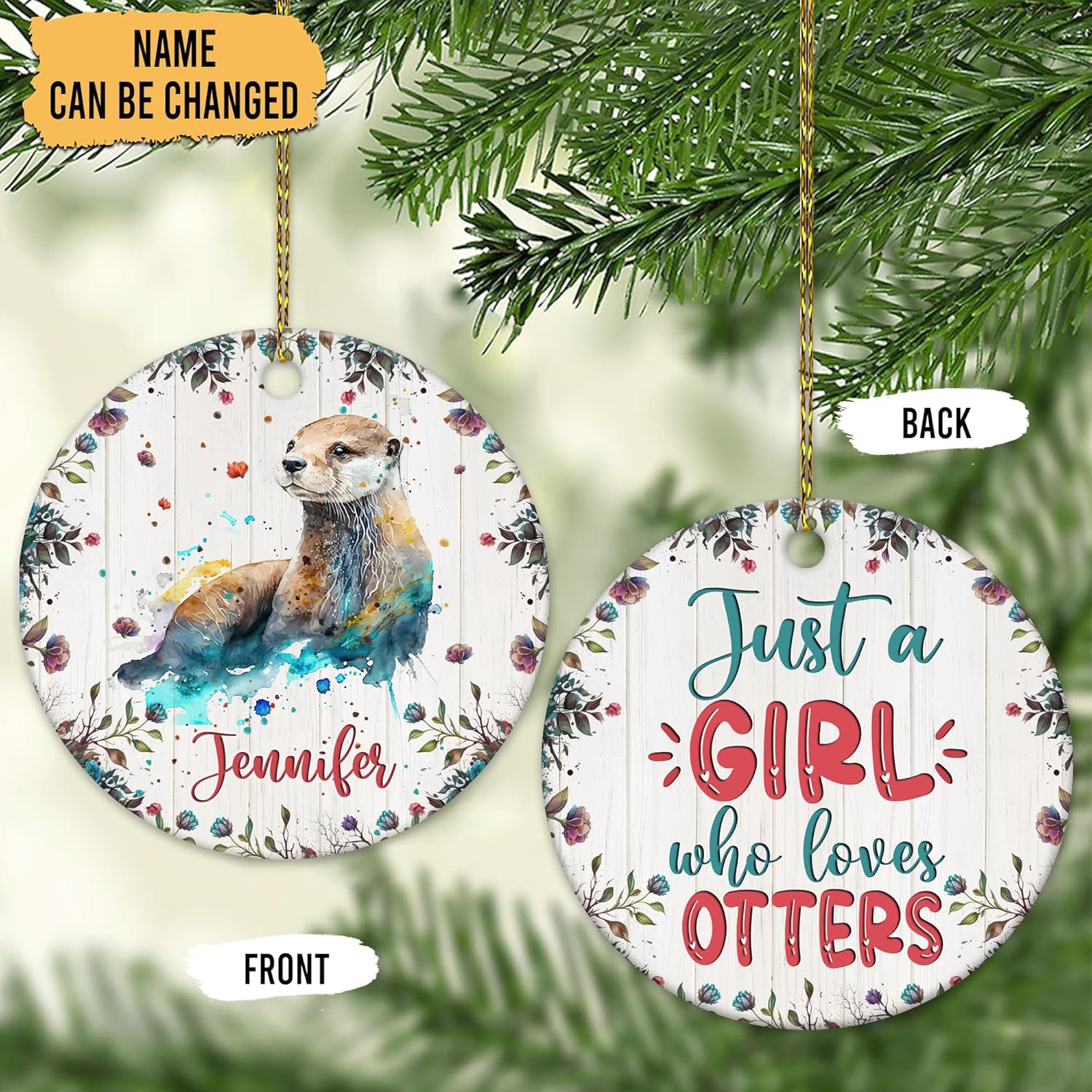 Otter Ceramic Ornament  Personalized Cute Animal Lover Holiday Tree Decoration  Unique Christmas Gift Keepsake for Women