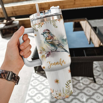 Sparrow Lover Tumbler 40oz with Handle & Straw – Personalized Stainless Steel Insulated Travel Cup – Stylish Gift for Nature Lovers