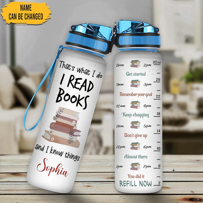 Funny Book Quote Water Bottle Tracker 32oz – Personalized Motivational Water Bottle with Time Marker – Gift for Readers