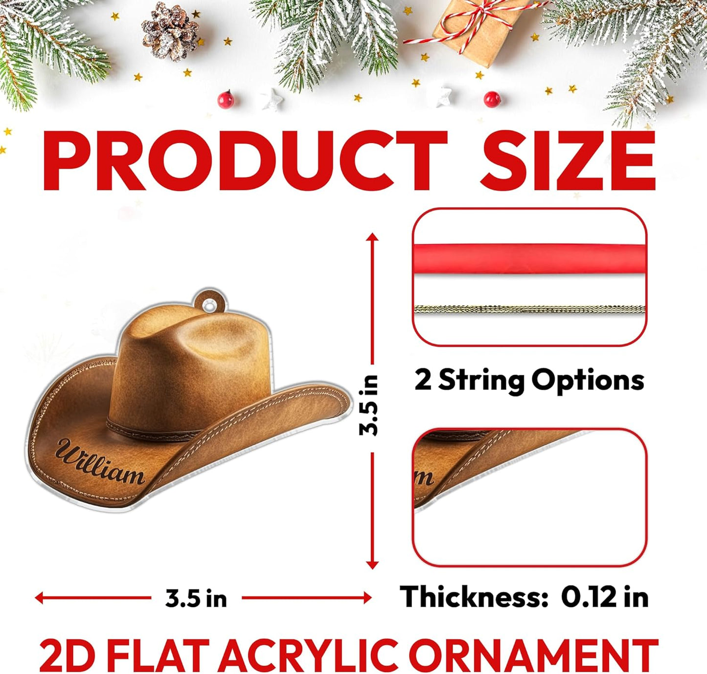 Cowboy Hat Cut Acrylic Ornament – Personalized Western Christmas Gift for Cowboy, Cowgirl, or Country Fan