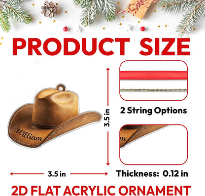 Cowboy Hat Cut Acrylic Ornament – Personalized Western Christmas Gift for Cowboy, Cowgirl, or Country Fan