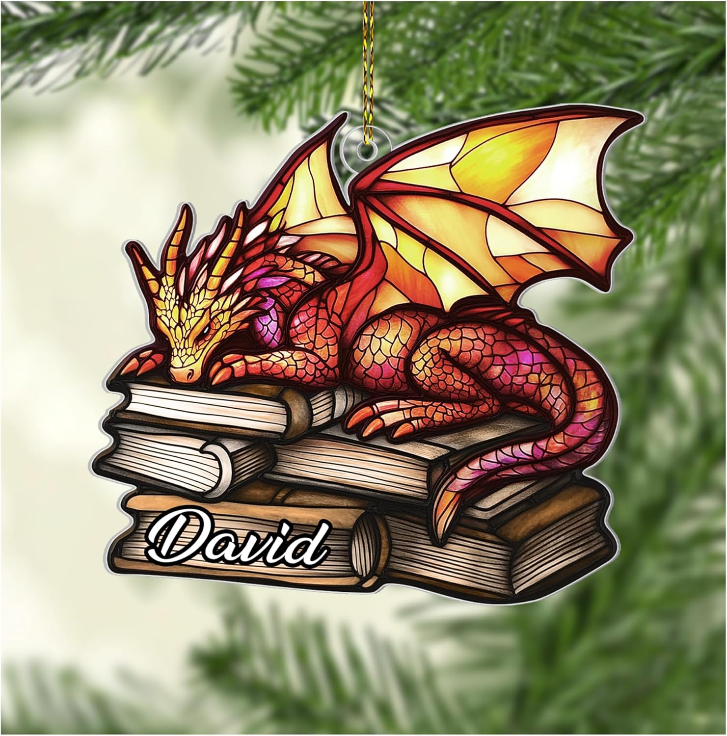Book Dragon Cut Acrylic Ornament – Personalized Christmas Gift for Bookworm, Reader, or Fantasy Lover – Unique Tree Keepsake