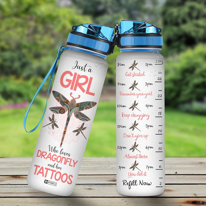 Just A Girl Who Loves Dragonfly - Water Tracker Bottle 32oz