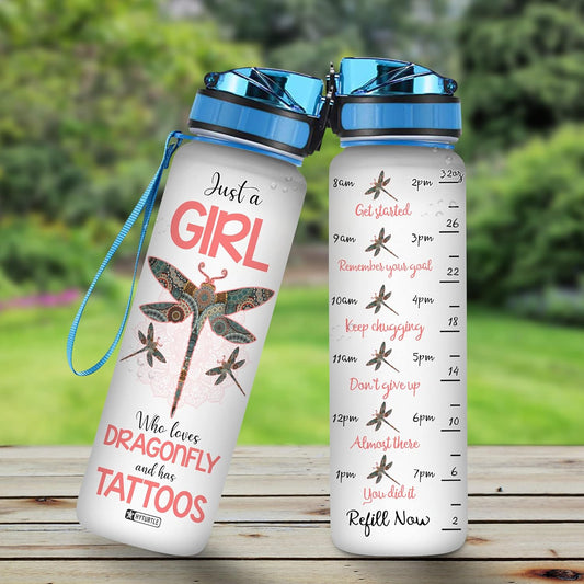 Just A Girl Who Loves Dragonfly - Water Tracker Bottle 32oz