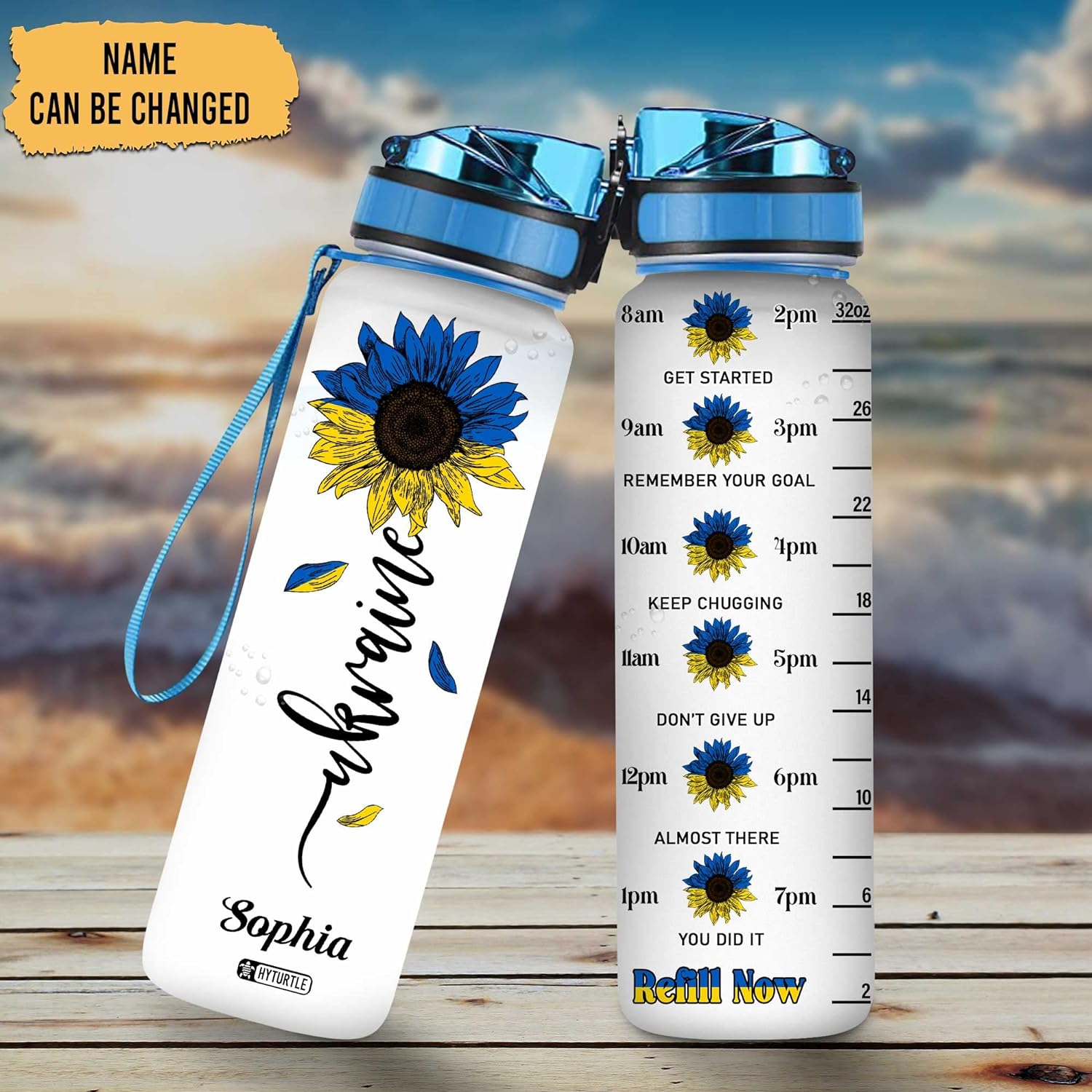 Ukraine Sunflower - Personalized Water Tracker Bottle 32oz