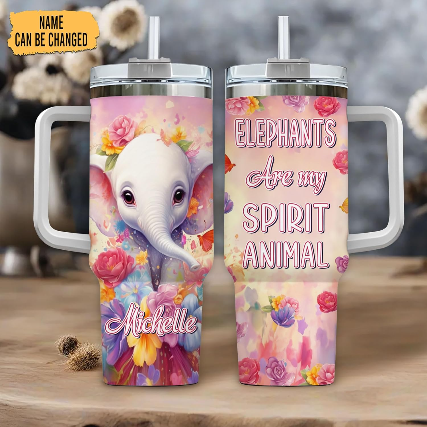 Elephant Are My Spirit Animal -Personalized Tumbler 40oz with Straw