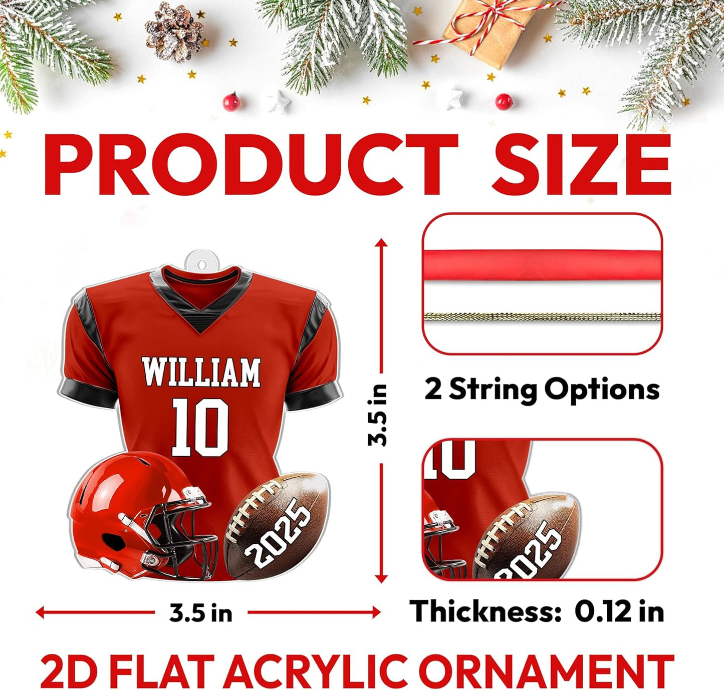 Football jersey and helmet cut acrylic ornament – personalized 2D flat silhouette, custom name holiday gift for player, coach, fan or team banquet