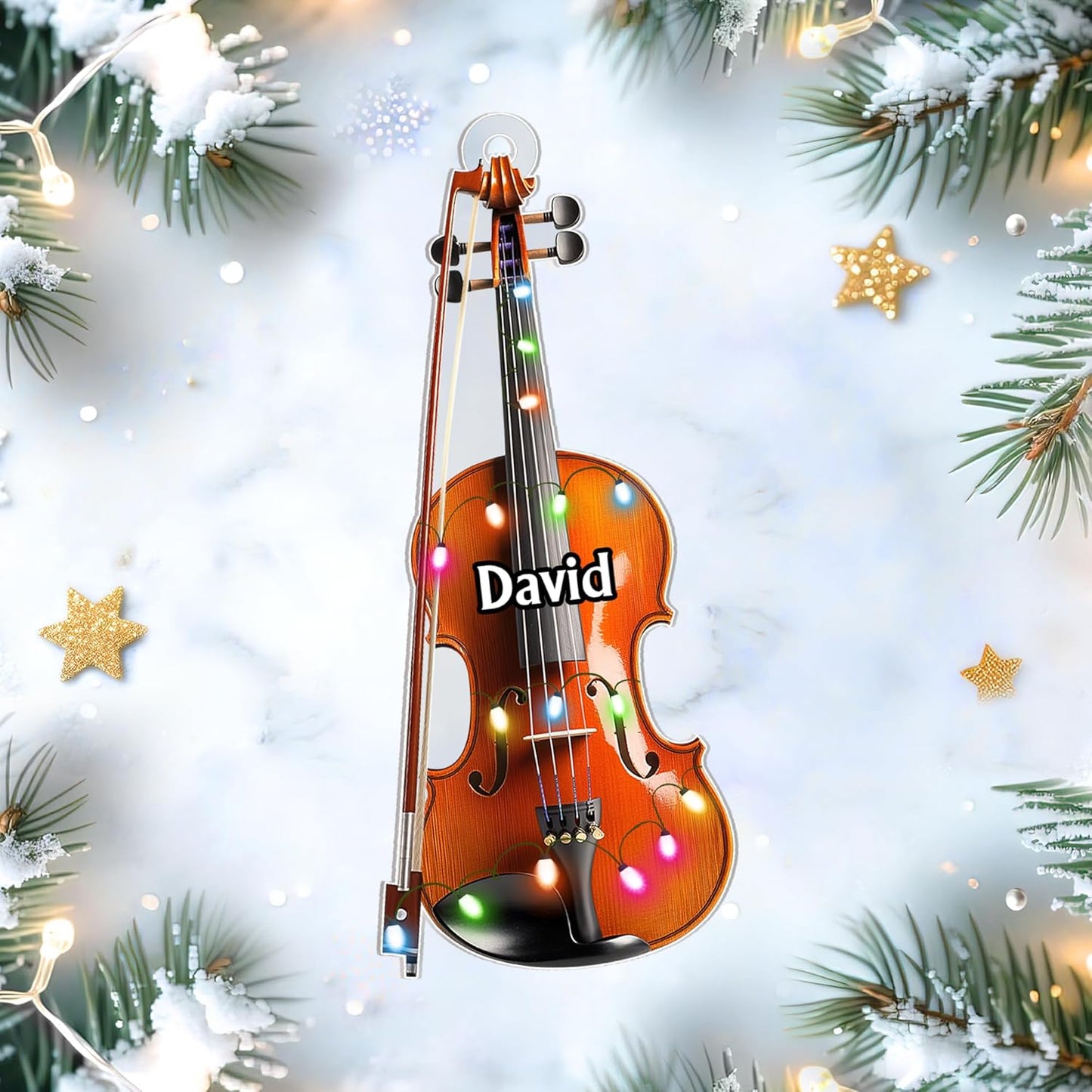 Violin Lights Cut Acrylic Ornament – Personalized 2D Flat Christmas Gift for Musician, Violinist or Teacher, Orchestra and Studio Tree Decor