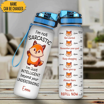 Cute Fox Theme Water Bottle Tracker 32oz – Personalized Motivational Bottle with Time Marker – Stylish Gift for Animal Lovers