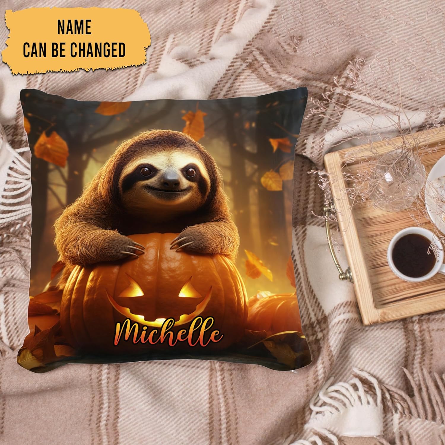 Sloth Halloween Pattern - Personalized Pillow (Insert Included)