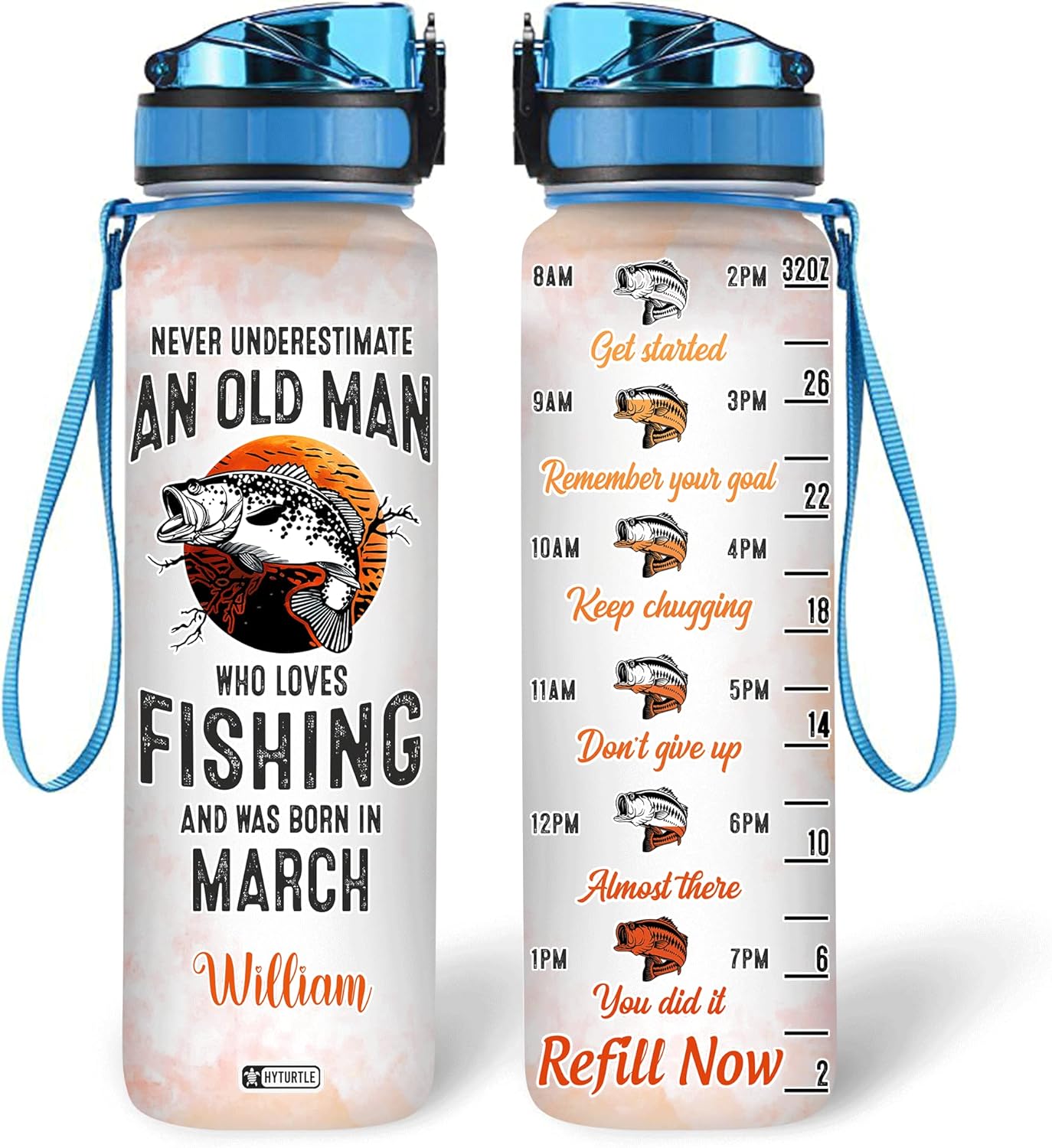 Who Loves Fishing & Was Born In March - Personalized Water Tracker Bottle 32oz