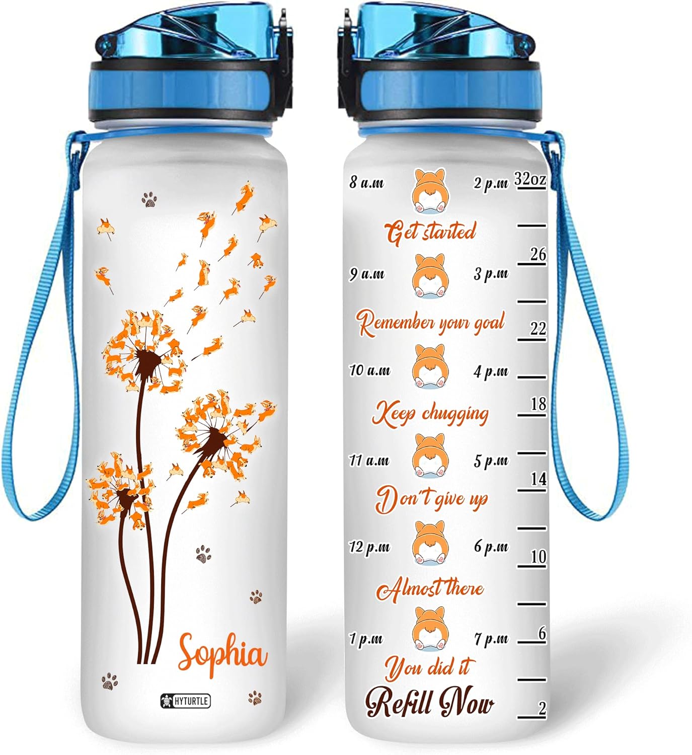 Dandelion Corgi - Personalized Water Tracker Bottle 32oz