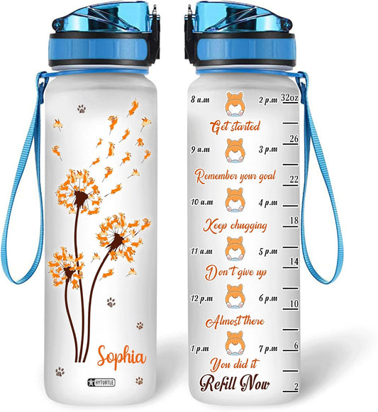 Dandelion Corgi - Personalized Water Tracker Bottle 32oz