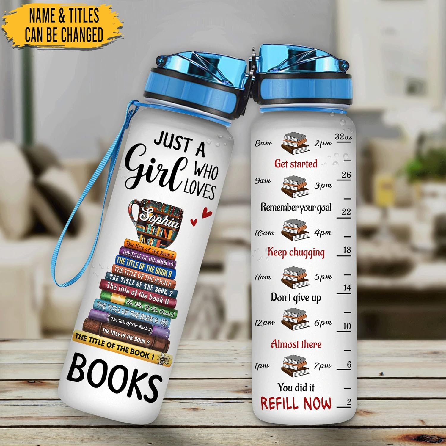 Just A Girl Who Loves Books - Personalized Water Tracker Bottle 32oz