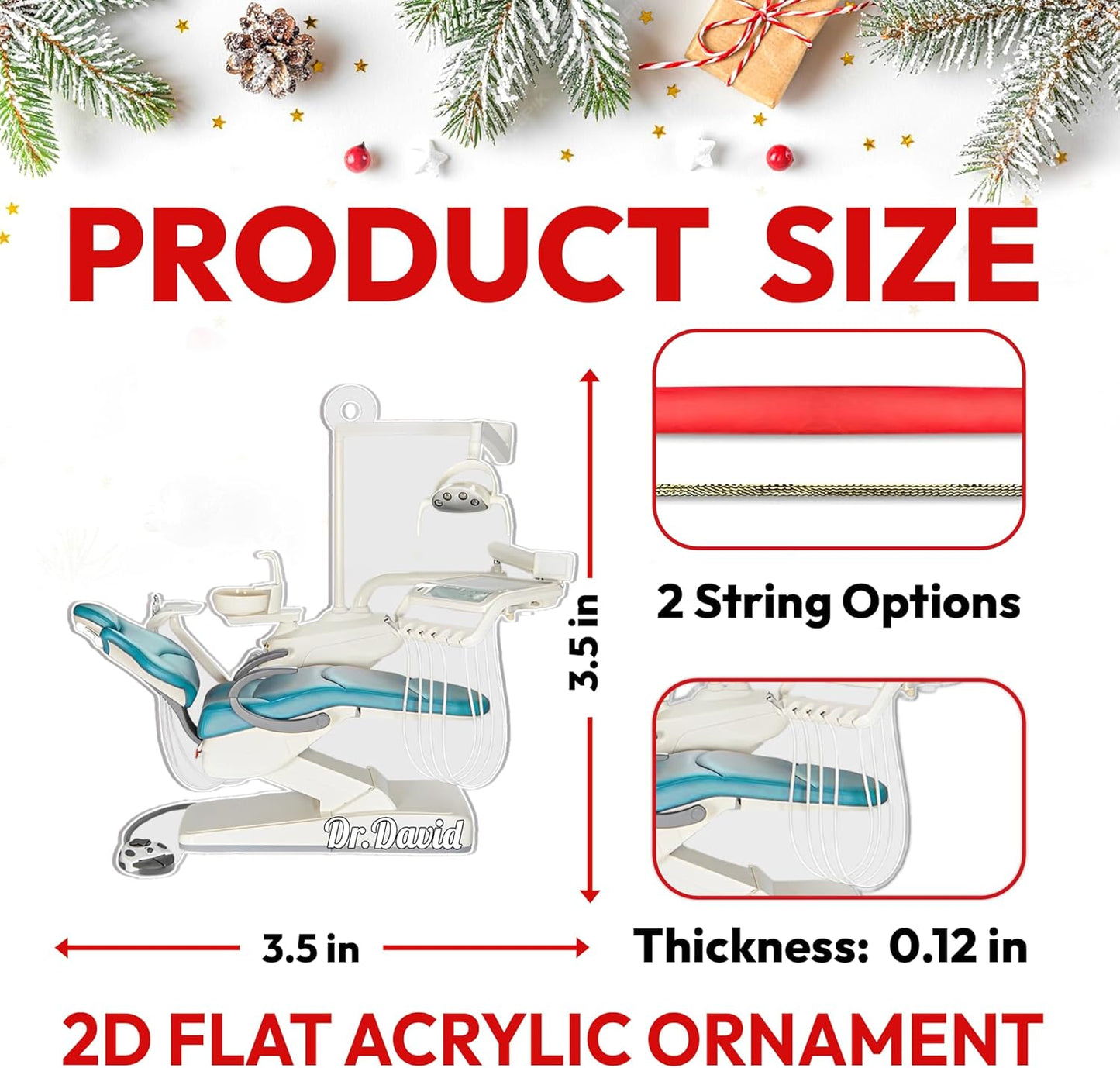 Dentist Chair Personalized Acrylic Ornament – Custom Dental Keepsake – Fun Christmas Gift for Hygienists, Dentists, and Dental Students