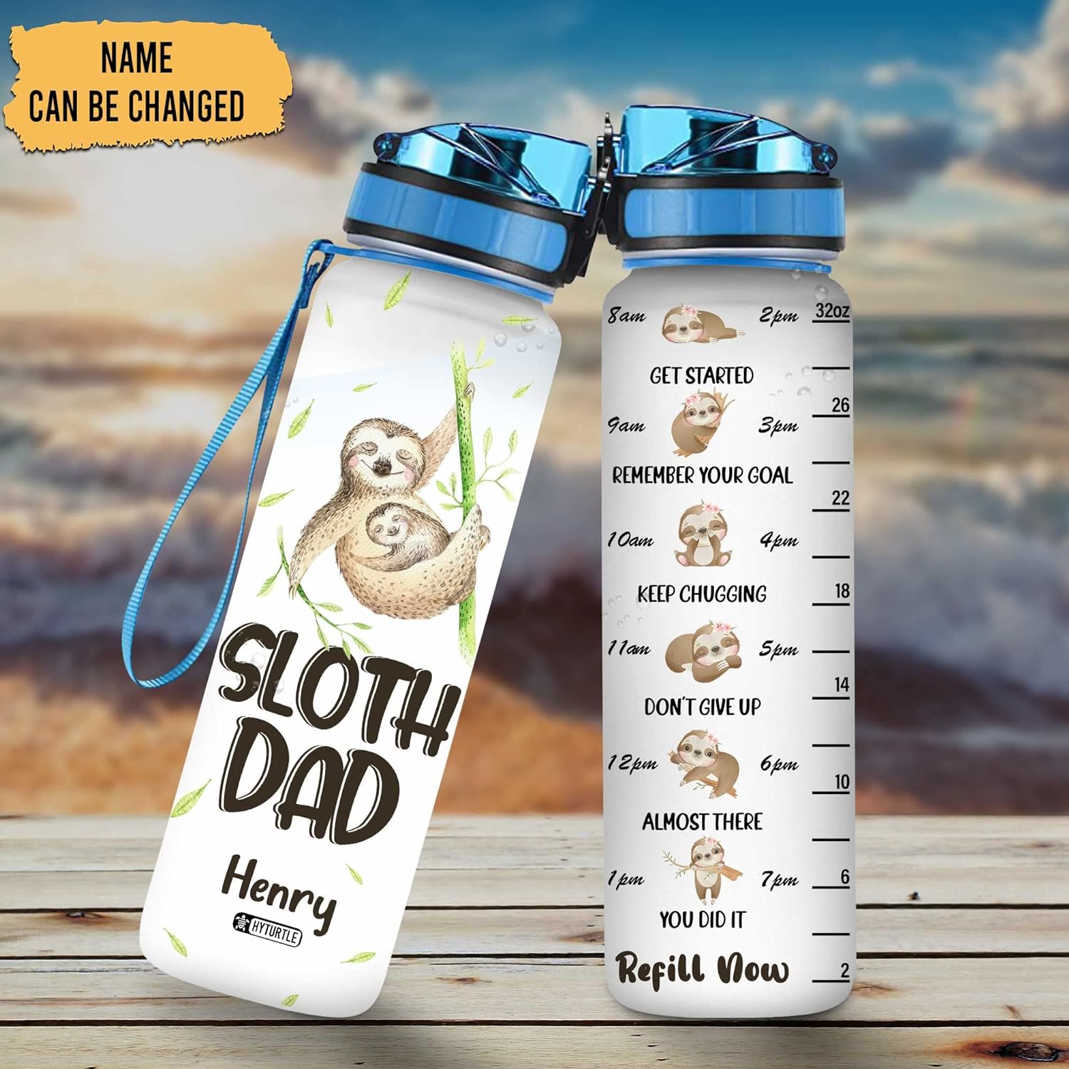 Sloth Dad - Personalized Water Tracker Bottle 32oz