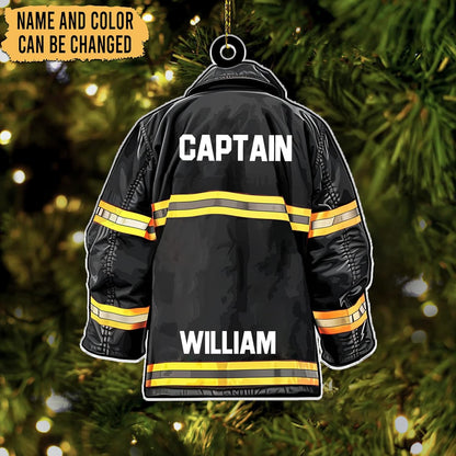 Firefighter Jacket Cut Acrylic Ornament – Personalized Christmas Gift for Fireman, EMT, or Fire Department Hero