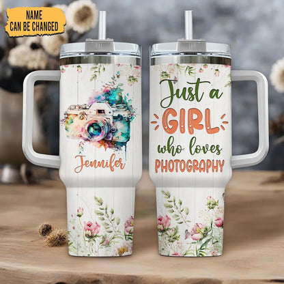 Vintage Camera Art 40oz Tumbler with Handle & Straw – Personalized Stainless Steel Insulated Travel Cup with Lid – Creative Gift for Photography Lovers