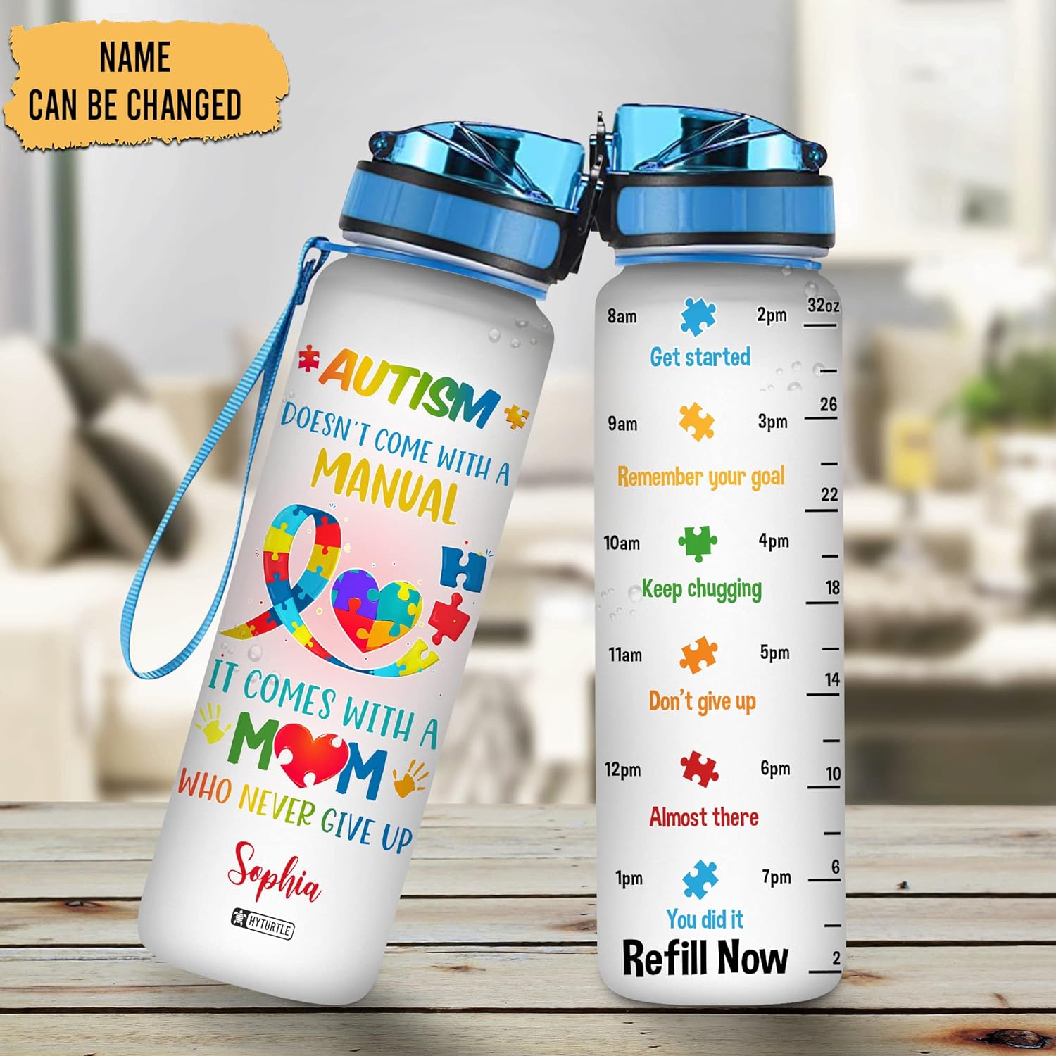 Autism Doesn't Come With A Manual - Personalized Water Tracker Bottle 32oz