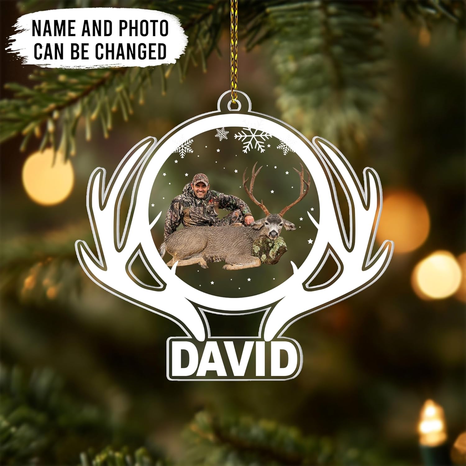 Deer Hunter Memorial Cut Acrylic Ornament – Personalized Christmas Gift for Outdoorsman, Father, or Hunter – Remembrance Tree Keepsake