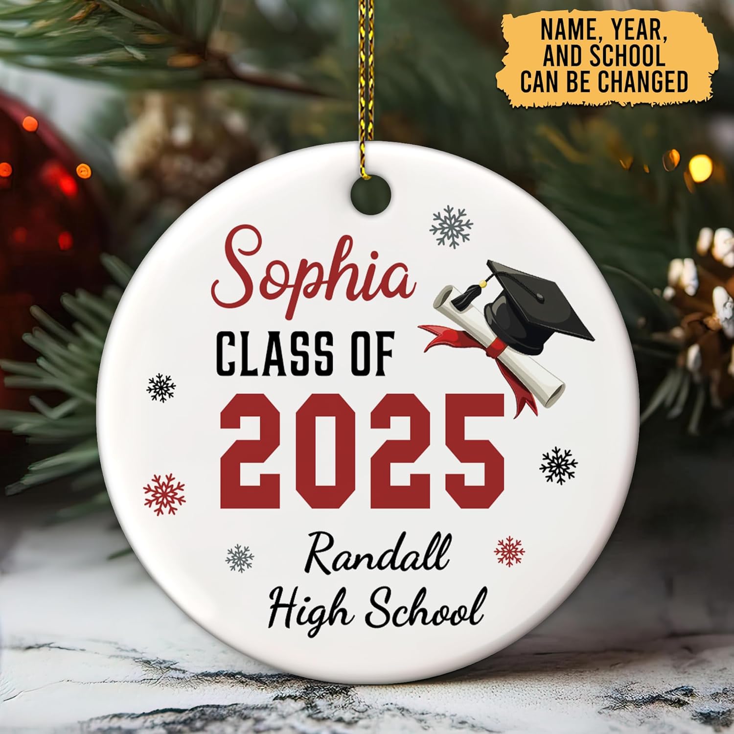 Graduation Class of 2025 Ceramic Ornament  Personalized School Keepsake with Custom Name  Memorable Gift for Seniors
